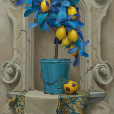 Limon&pallone - 2023, olio su tavola 150 x 60 cm.